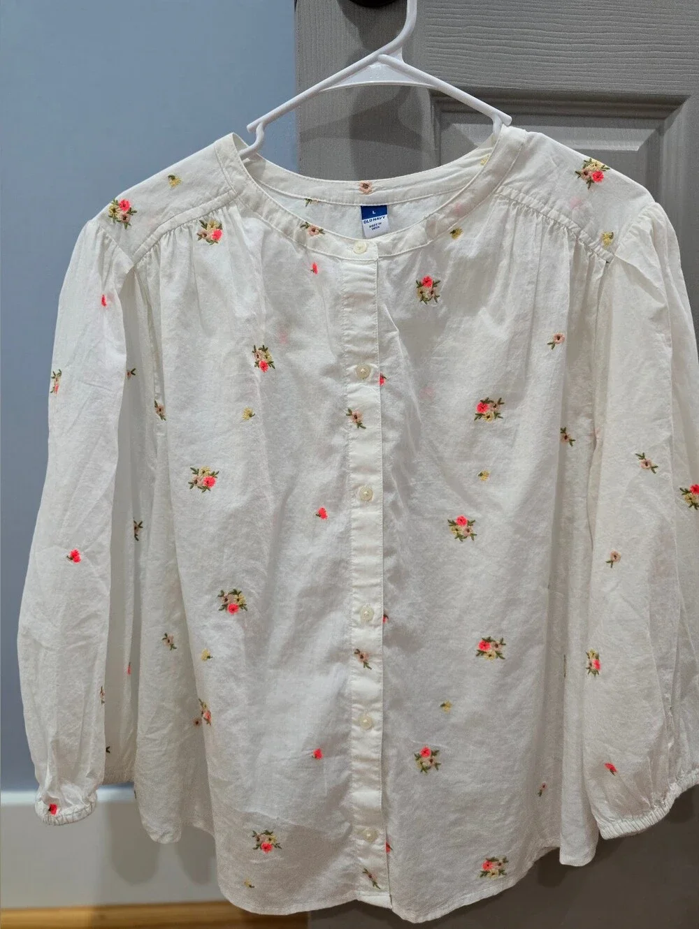 OLD NAVY, Womens Cream Floral Button-Front Blouse
